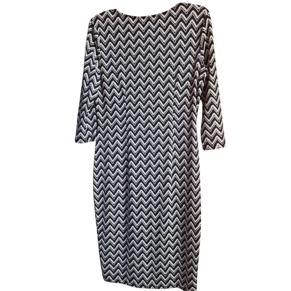 Rephyllis Navy Blue & White Chevron Bodycon Dress - Size Large 3/4 Sleeve - Picture 2 of 5